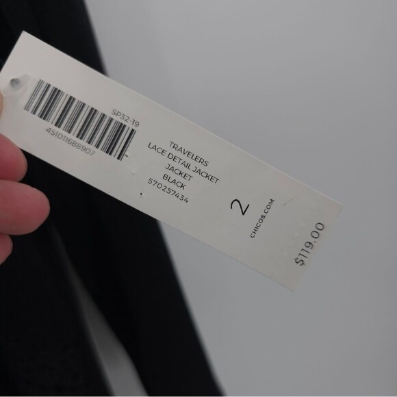 Chicos Travelers Lace Detail Cardigan Jacket Slinky Open Front Black NWT - Picture 11 of 16